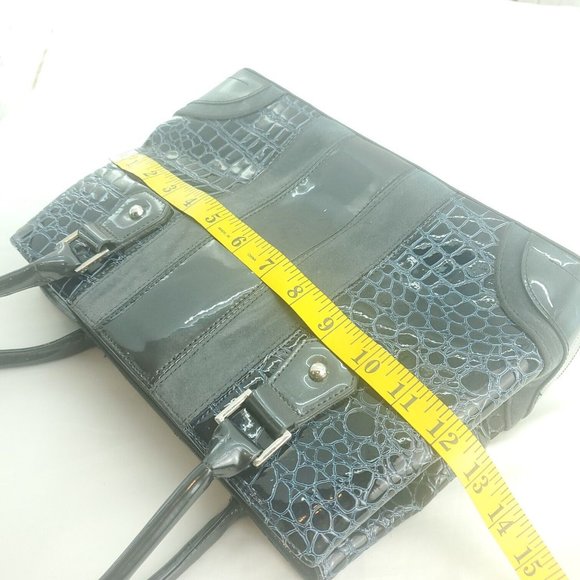 Beijo Womens Navy Blue Faux Croc Print Embossed Magnetic Double Strap Handbag - Picture 8 of 15